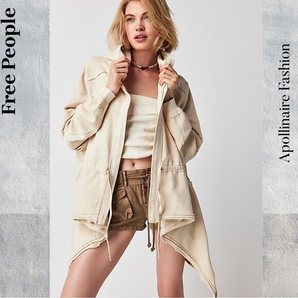 Free People Emilia Hoodie Cardigan in Oyster Grey Creme Large NWT - Picture 3 of 8